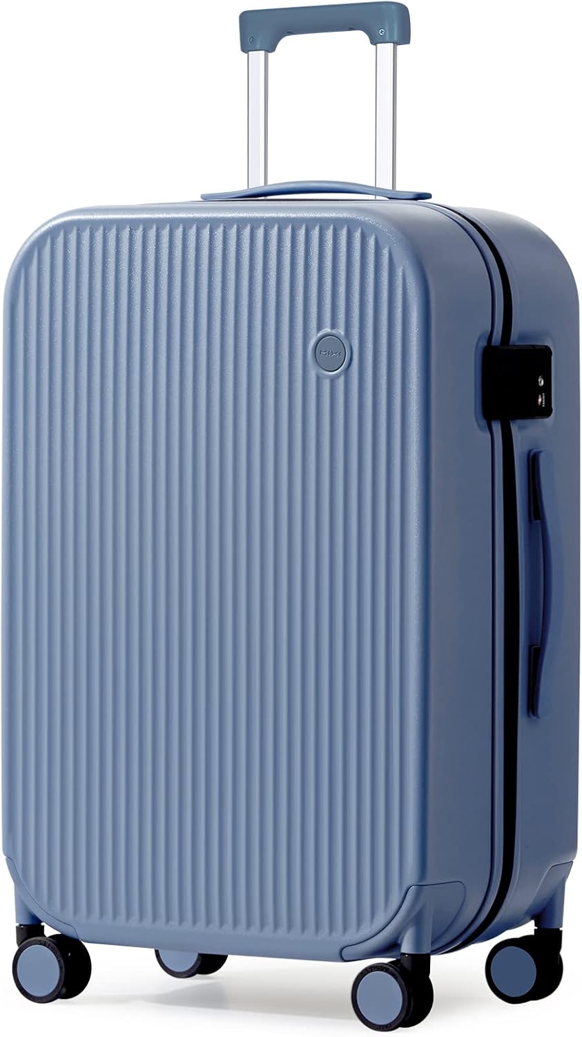 mixi Hardside PC Suitcase 24 Inch Checked Luggage Spinner Wheels TSA with Cover, Sapphire Blue