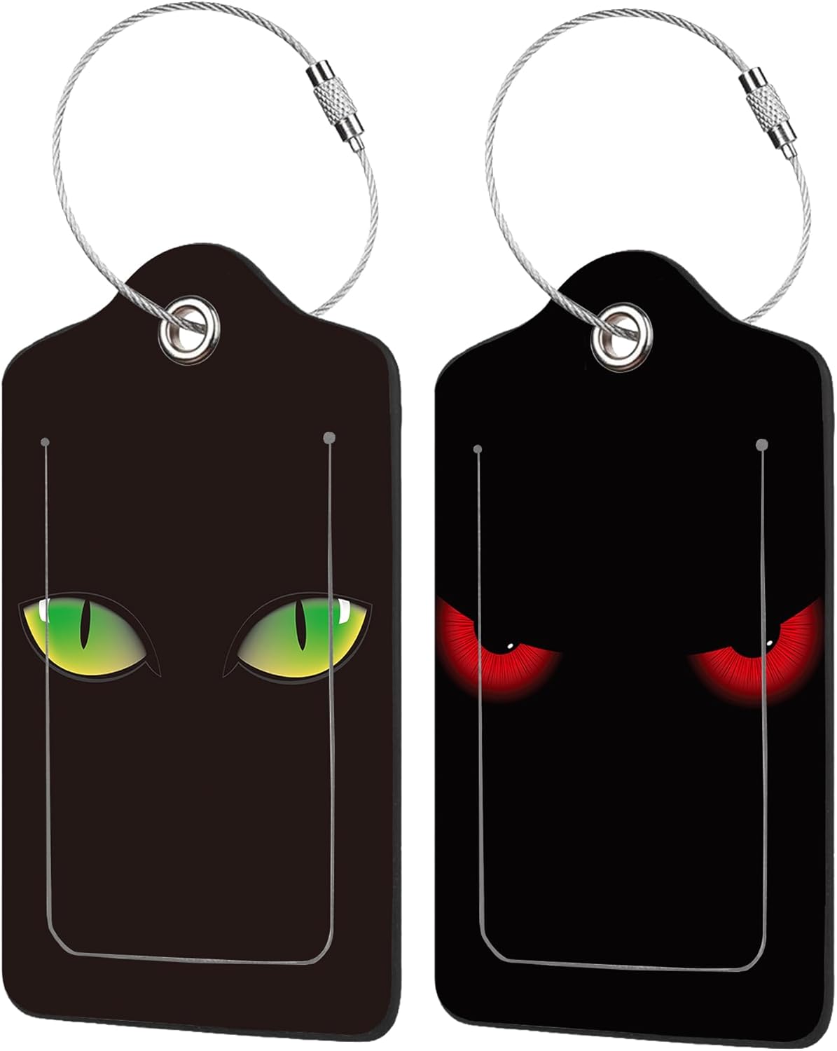 2 Pack Evil Eyes Luggage Tag for Suitcases Green Cat Eyes PU Leather Bag Travel Suitcase ID Identifier Baggage Tags for Women Men Travel