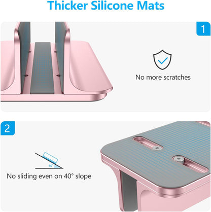 OMOTON Vertical Laptop Stand Holder, Desktop Aluminum Stand for MacBook with Adjustable Dock Size, Fits All MacBook, Surface, Chromebook and Gaming Laptops (Up to 17.3 inches), Rose Gold