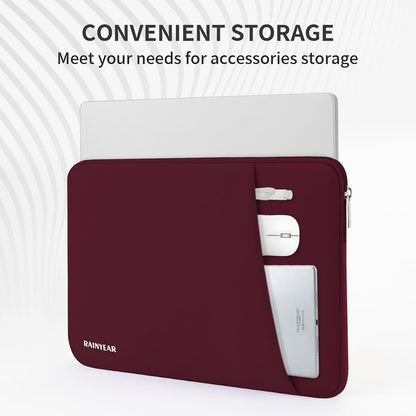 RAINYEAR Laptop Sleeve Case with Front Pocket, 15.6 Inch Protective Portable Case with Front Pocket, Briefcase Laptop Carrying Bag Cover Compatible for HP, Dell, Asus, Lenovo, Notebook, Red