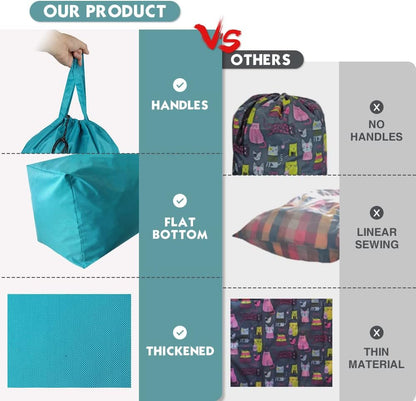 Tear Proof Nylon Laundry Bag with Handles (2 Pack),Travel Laundry Bag with Drawstring Closure,Dirty Clothes Bag Fit Most Laundry Hamper or Basket,27.5x34.5 in,Blue Aqua