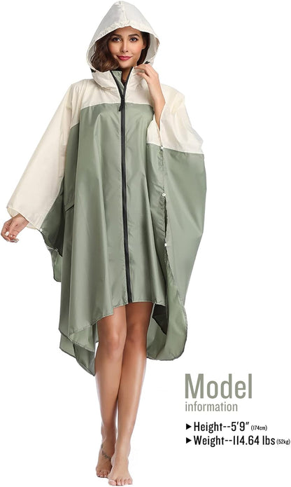SaphiRose Unisex Rain Poncho Hooded Waterproof Raincoat for Adults Women