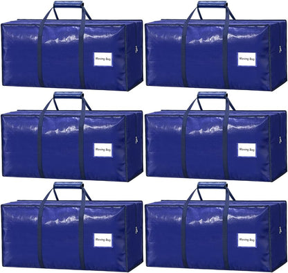 6 Pack Heavy Duty Moving Bags with Padded Wrap Around Handles-Strengthened Zipper Extra Large Storage Totes for Dorm College Clothes