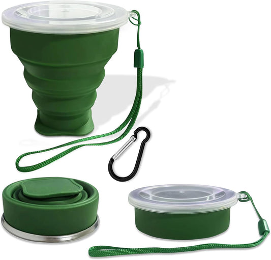 Collapsible Cup-Silicone Foldable Expandable Folding Drinking Cups-Reusable Portable Mugs-Cup For Travel, Camping, Hiking, Survival, Car, Picnic, Beach, Holiday Vacation, Outdoor Dark Green