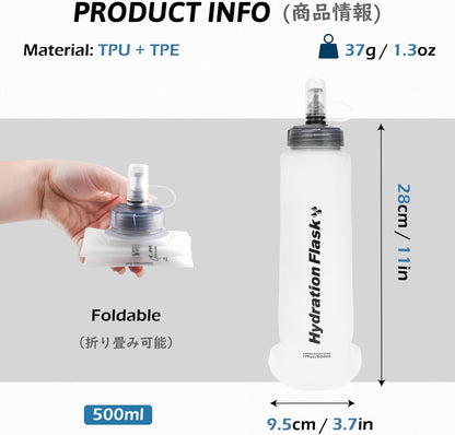 TRIWONDER TPU Collapsible Flask BPA-Free Soft Folding Water Bottles for Hydration Pack - Ideal for Running Hiking Cycling Climbing (500ml/16.9oz - White)