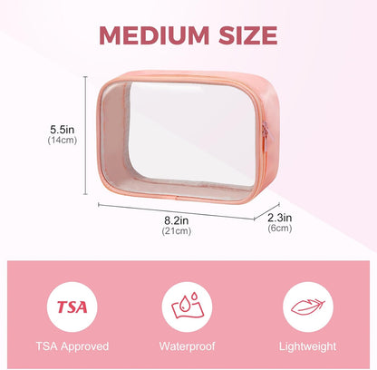 Moyad TSA Approved Clear Toiletry Bag, 1 Pack Quart Size 3-1-1 Liquids Pouch for Travel, Transparent Makeup & Cosmetic Organizer for Women Men, Peach Pink