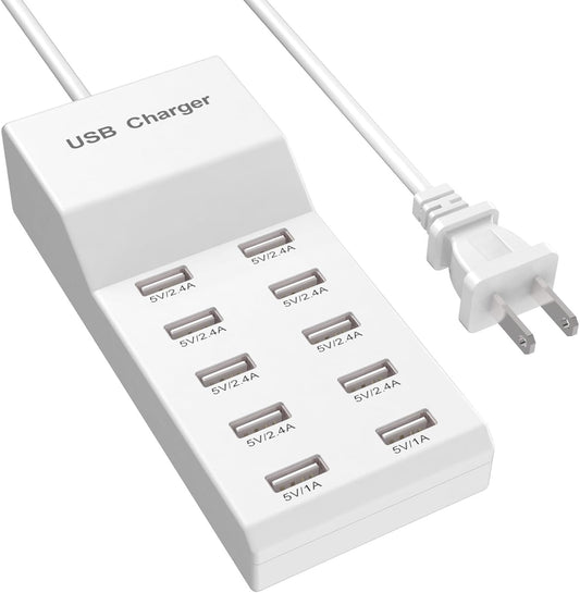 QIONMAR USB Wall Charger USB Charging Station for Multiple Devices USB Charger 10-Ports Power Hub Strip Smart Plug Charging Dock Charge Block Compatible with iPhone 15,iPod,Galaxy S Smart Phones
