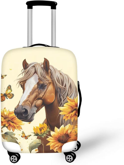 Horse Luggage Cover Universal Zip Suitcase Covers Elastic Spandex Fabric Baggage Cover Protector Butterfly Luggage Covers for Suitcase Non-Slip Baggage Case Covers(Sunflower), 30-32 Inch