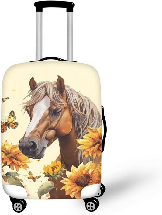 Horse Luggage Cover Universal Zip Suitcase Covers Elastic Spandex Fabric Baggage Cover Protector Butterfly Luggage Covers for Suitcase Non-Slip Baggage Case Covers(Sunflower), 30-32 Inch