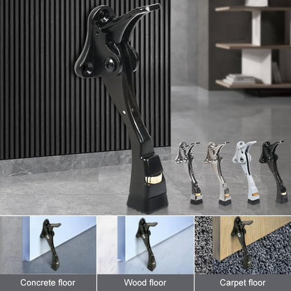 2 Packs Heavy Duty Kickdown Door Stopper, One Touch Adjustable Kickdown Door Stop for Heavy Doors, 4 in Metal Door Kickstand with Rubber Tip & Wall Protectors for Wide Doors- Black