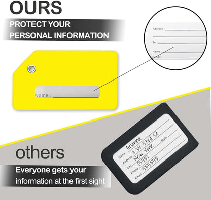 8pack Luggage Tags for Suitcases with Name ID Card， Quickly Spot Luggage Identifier Tags, Flexible Silicone Name Tags for Backpacks, Suitcases, Travel Bags, Baggage, Cruise (Yellow)