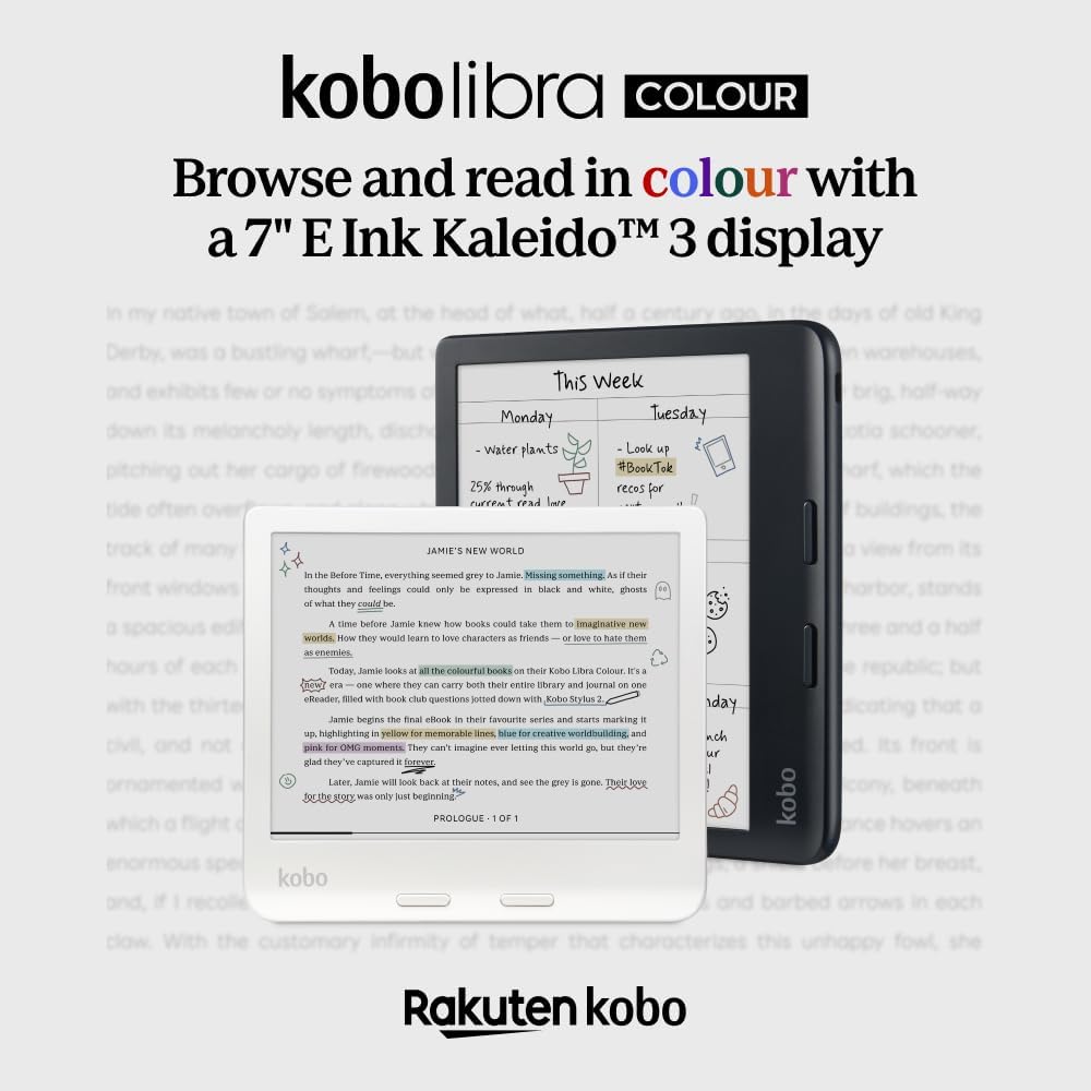 Kobo Libra Colour | eReader | 7” Glare-Free Colour E Ink Kaleido™ 3 Display | Dark Mode Option | Audiobooks | Waterproof | White