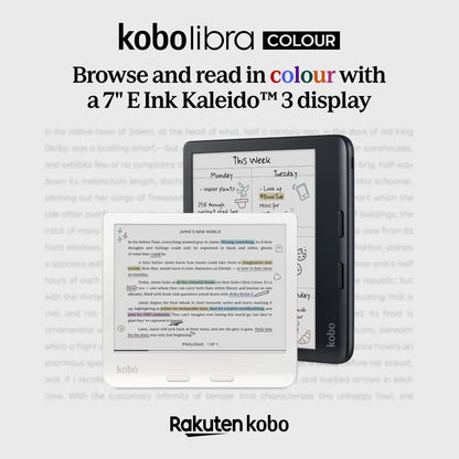 Kobo Libra Colour | eReader | 7” Glare-Free Colour E Ink Kaleido™ 3 Display | Dark Mode Option | Audiobooks | Waterproof | White