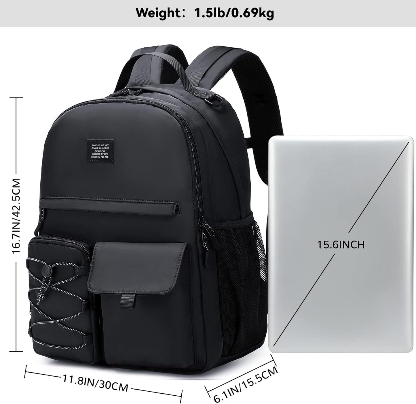 Lohol Fashion Backpack with Anti Theft Pocket, Water Resistant Travel Daypack for Teen Girls & Boys (Black)