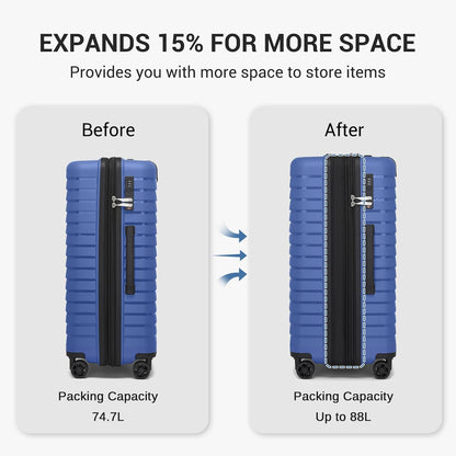 Kono 24 Inch Expandable Luggage Suitcase with Spinner Wheels, Durable Hardside Checked Luggage with Hidden Cup Holder, Lightweight Hard Shell Medium Suitcase with TSA Lock(Navy)