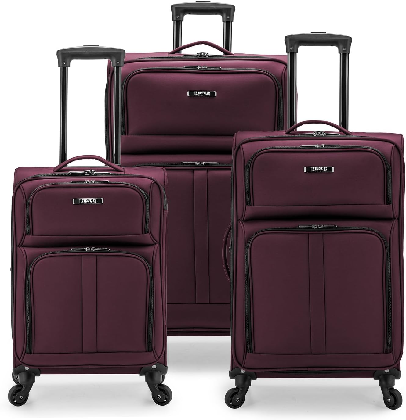 U.S. TRAVELER Anzio Softside Expandable Spinner Luggage, Burgundy, 3-Piece Set (22/26/30)