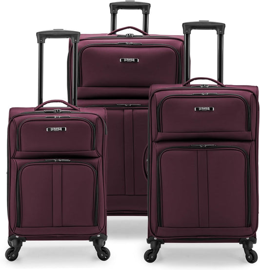 U.S. TRAVELER Anzio Softside Expandable Spinner Luggage, Burgundy, 3-Piece Set (22/26/30)