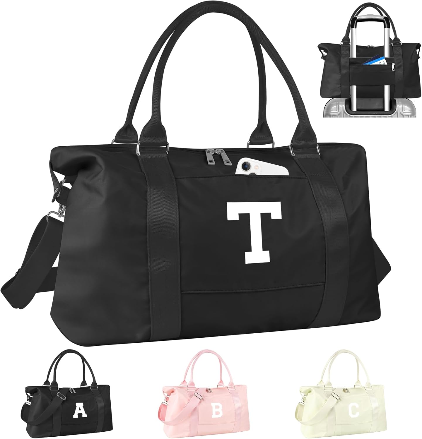 Initial Travel Duffel Bag Sports Gym Bag for Boys Teen Birthday Gifts,Black Personalized Weekender Bag Carry On Tote Bags for Men,Waterproof Overnight Luggage Bag Airplane Travel Essentials(Letter T)