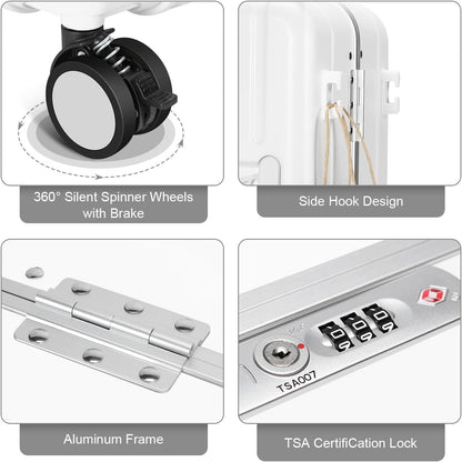 MRPLUM Carry On Luggage Double Handle Suitcase with Net Pocket,Hard Shell Spinner Wheels Luggage with TSA Lock&Seat Belt,20 inch,White