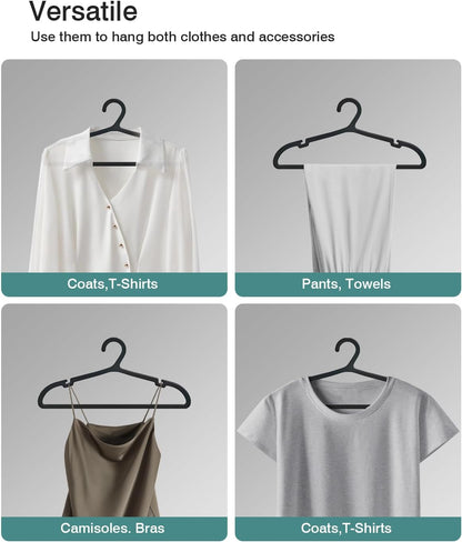 50 Pack Clothes Hangers, Non Slip Plastic Coat Hangers, Space Saving Hangers, Heavy Duty, Hanging Dry Wet Clothes,16.4" x 8.3", Black, UAPY0550B