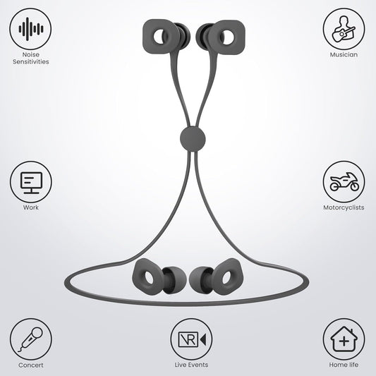 2 Pairs of Earplugs for Sleeping,Reusable Hearing Protection Earplugs with 8 Pairs Ear Tips & One Connector Cord,Soft Earplugs for Noise Reduction,Concert,Musician & Work - 25dB-30dB, Grey