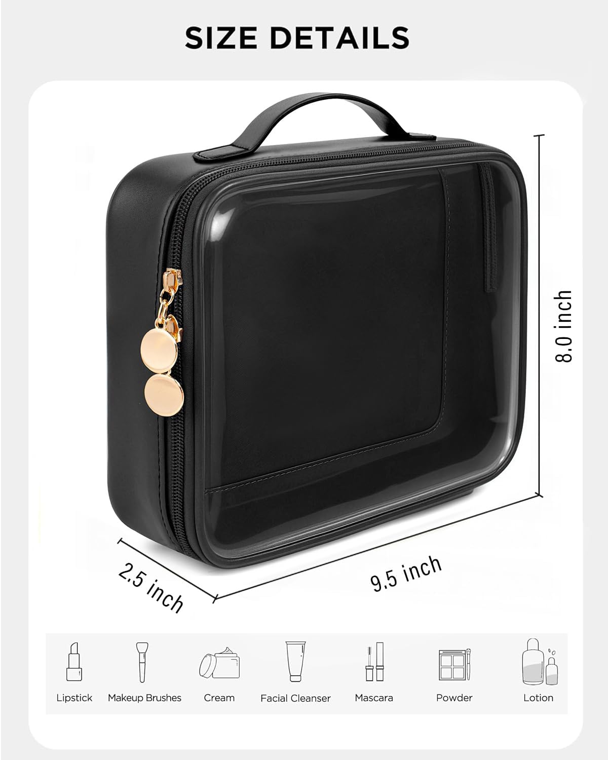 KOTORA TSA Approved Toiletry Bag with Mini Clear Makeup Bag PVC Cosmetic Bags for Women and Men, Carry on Airport Airline Compliant Bag Car Accessories for Women Her (1Handle-Black)