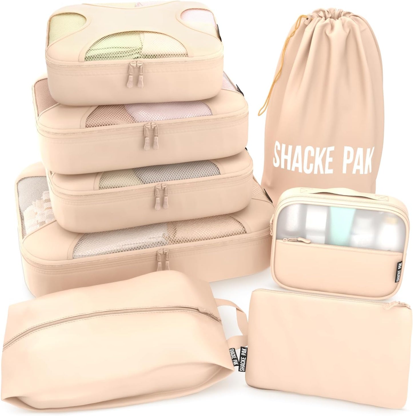 Shacke 8 Set Packing Cubes for Travel Lightweight Luggage Organizer (Cream)