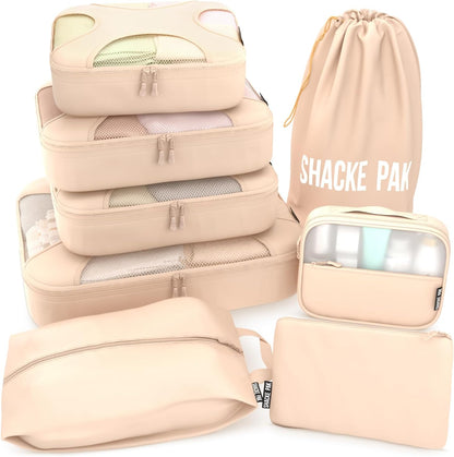 Shacke 8 Set Packing Cubes for Travel Lightweight Luggage Organizer (Cream)