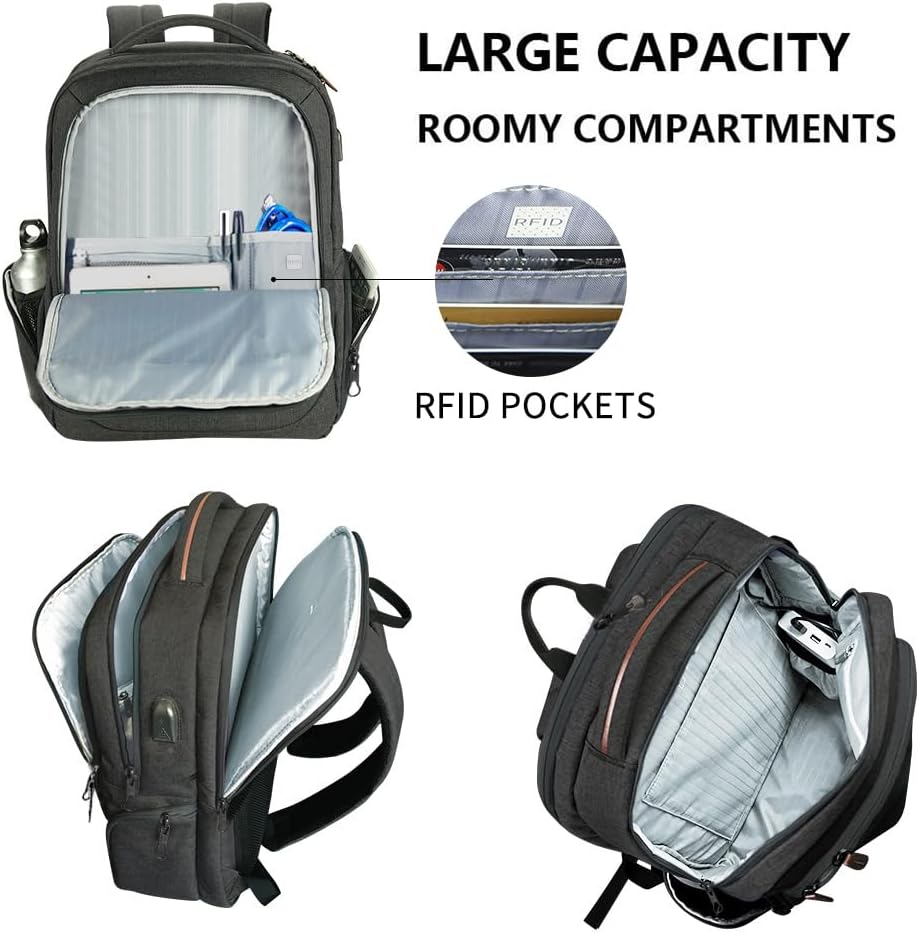 KROSER Laptop Backpack Large Computer Backpack Fits up to 17.3 Inch Laptop with USB Charging Port Water-Repellent Travel Backpack Casual Daypack for Business/College/Women/Men-Charcoal Black