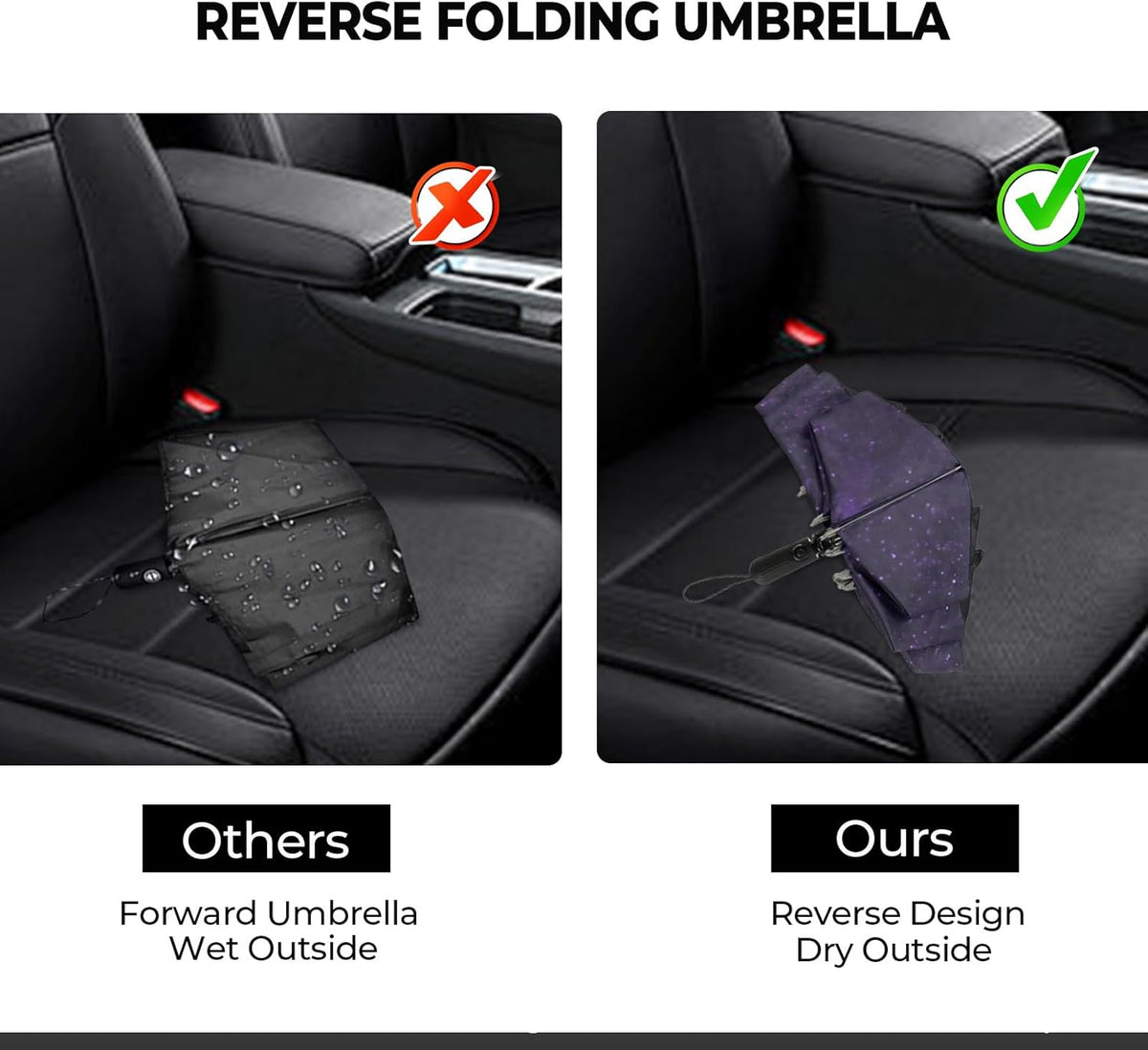 Compact Inverted Travel Umbrella, Automatic Open Close, 9-Rib 46 Inch Windproof Umbrella, Waterproof UPF 50+, Portable Umbrellas for Men, Women, Travel, and Daily Use