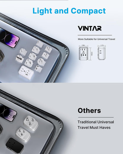 VINTAR Universal Travel Adapter Kit, International Power Adapter with 4AC and 3USB Ports(2 USB-C), Type A,B,C,D,E/F,G,H,I,L,M Swap Adapt Attachments, Travel Adapter Worldwide for Europe/Africa/India