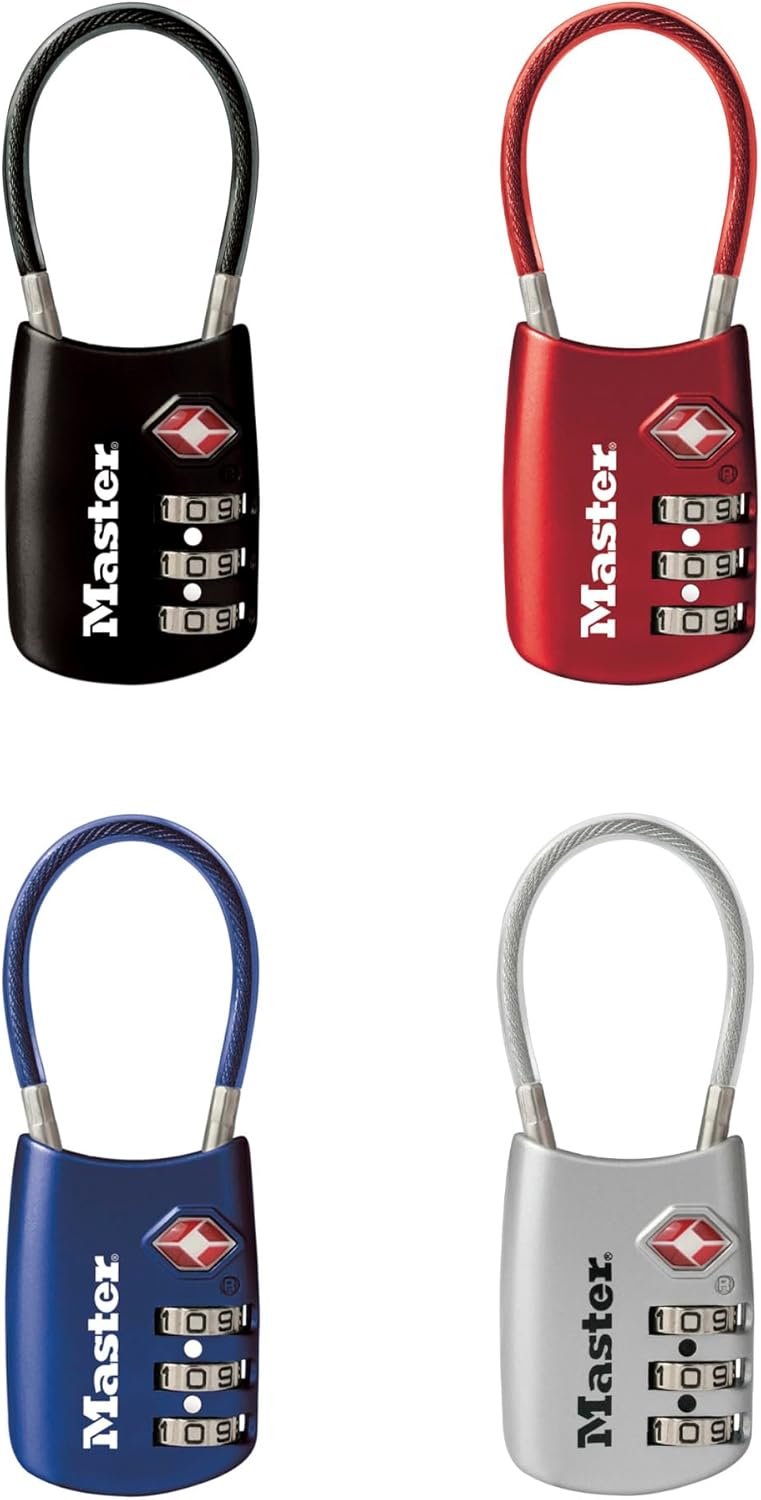 Master Lock Set Your Own Combination TSA Approved Luggage Lock, Travel Zipper Padlock is Perfect for Suitcases, Bags, or Backpacks, 4 Pack, Color May Vary, 4688EC4