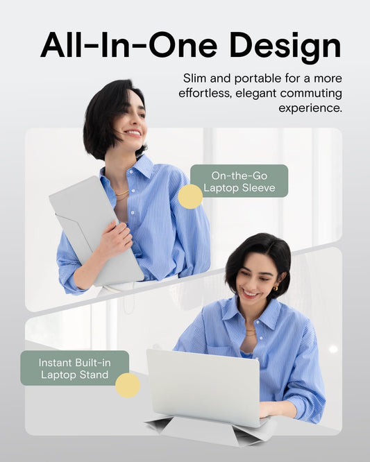 MOFT Laptop Carry Sleeve, 2-in-1 Laptop Bag & Stand for 13" MacBook Air/Pro & Dell/HP/Lenovo/Asus, Stylish Slim Computer Sleeve Bag with Expandable Storage for Computer Accessories, Misty Cove