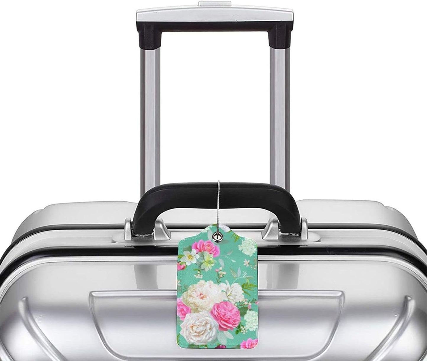 Set of 2 Beautiful Floral-Themed Luggage Tags with Pink and White Roses Flower Pattern, Cute Succulent Green Suitcase Travel Tags for Women Girls, Name ID Identifier Labels with Full Privacy Cover