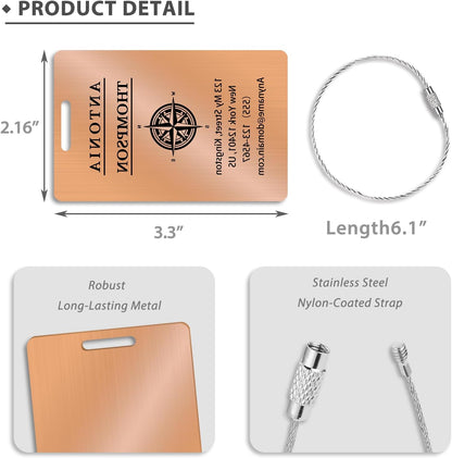 Personalized Luggage Tags for Suitcases (2/4/6/8 Pack) - Custom Engraved Metal Travel Tag, Customizable Pattern/Name/Text for Bags Backpacks Suitcases