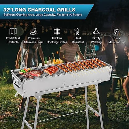 IRONWALLS Portable Charcoal Grills Outdoor with Stand 32"(L) x8"(W) x32"(H)