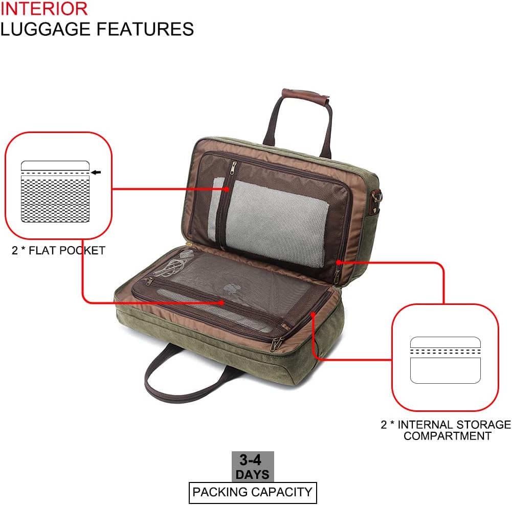 Duffle Bag for Men Waterproof Genuine Leather Canvas Travel Duffel Bags for Women Overnight Weekender Bag for Traveling