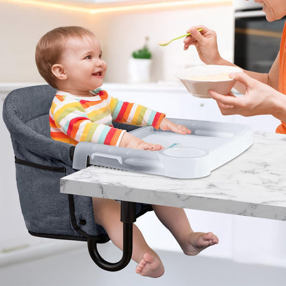 Hook On Chair with Removable Dining Tray,Portable Hook-On Chairs with Storage Bag,for Home and Travel(Grey)