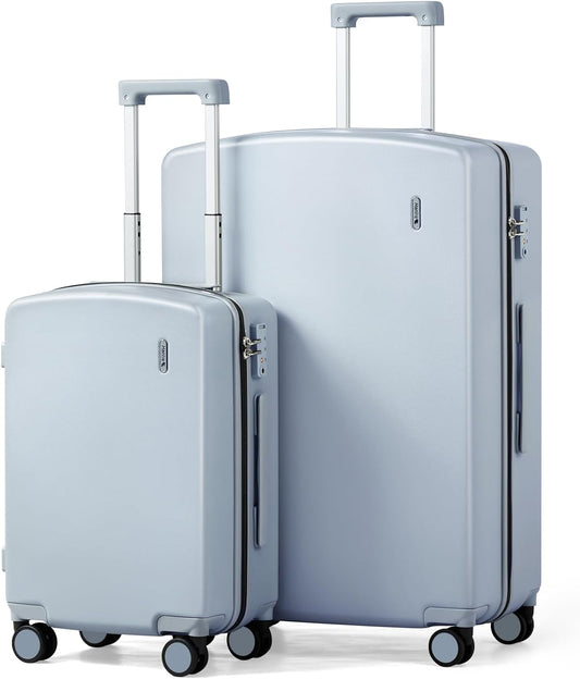 Hanke Hard Shell Luggage Sets 2 Pieces, Carry On and Checked Luggage Sets with Spinner Wheels, Durable PC Hardside Rolling Suitcase for Travel (20/28 Inch, Grey)