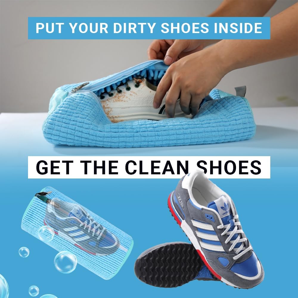EPSCY Shoe Washing Machine Bag 2 Pack - Reusable Deep Clean Sneaker Bags - Fits All Shoe Sizes & Types, Self-Locking Zipper, Protects Machine (Blue)