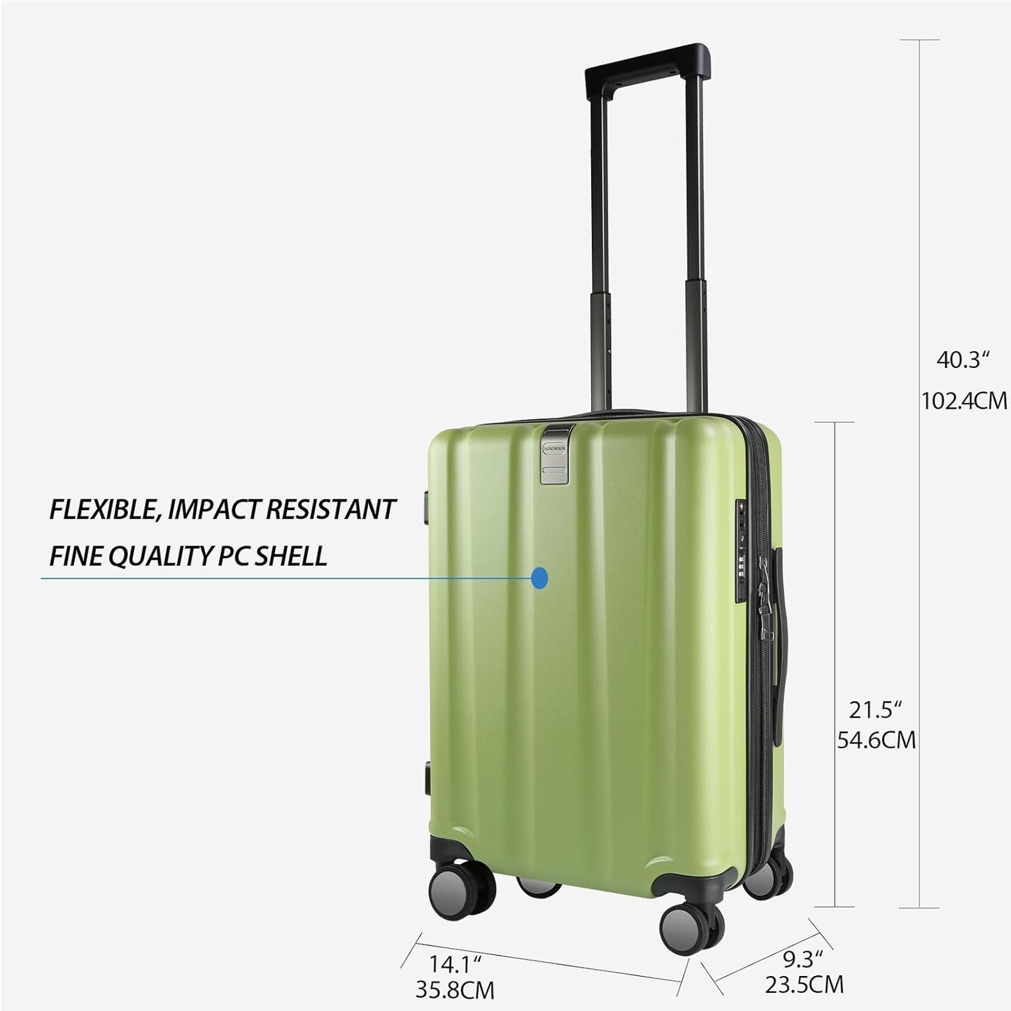 KROSER Hardside Expandable Carry On Luggage with Spinner Wheels & Built-in TSA Lock, Durable Suitcase Rolling Luggage with USB Port, Carry-On 20-Inch, Green
