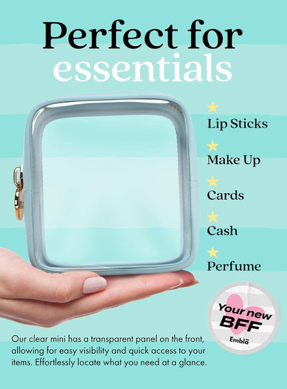Embla Clear Makeup Bag Zipper Pouch, Transparent Cosmetic Case Organizer, TSA Approved Travel Toiletry Case, Travel Accessories Essentials Makeup Tote for Women, Mini Cute Make up Bag for Purse - Sky