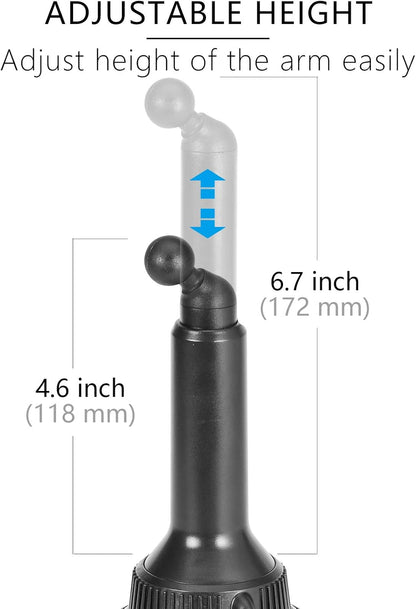 1Zero Solid GPS Cup Holder Mount for Garmin [Adjustable Arm], Replacement Car Truck Cupholder Ball Mount Compatible with Garmin Nuvi Drivesmart RV Dezl Drive Zumo Driveassist DriveLuxe Navigator