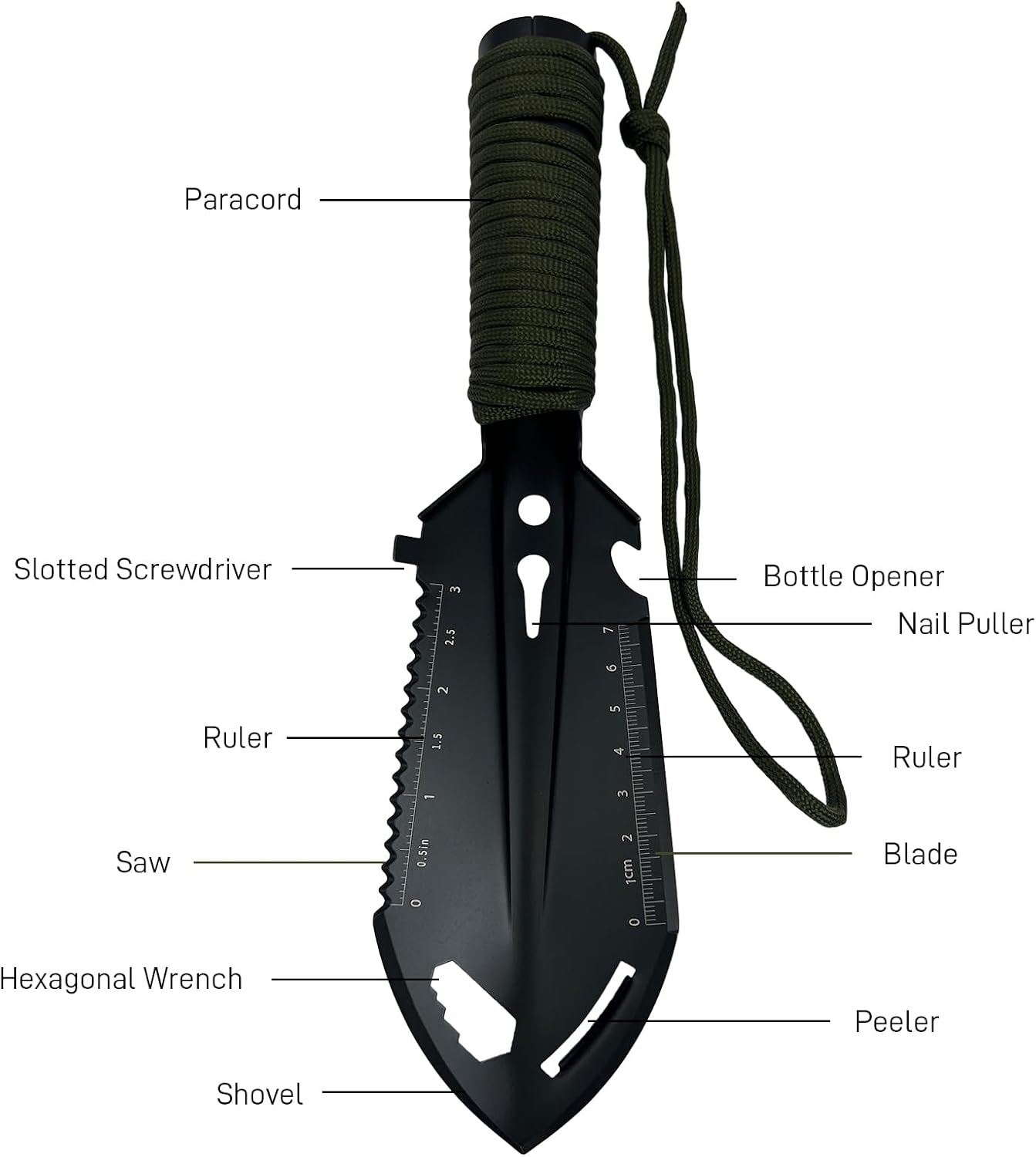 Small Camping Shovel, 9 in 1 Mini Hand Shovel, Portable Backpacking Trowel, Ultralight Compact Multitool for Camping, Gardening, Outdoor Survival, Black