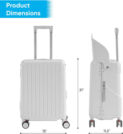 TABU 20" Ride-on Luggage with Seat For Kids & Adults，Carry On Hardshell Ride On Suitcase with 360° Lockable Spinner and TSA Lock, White