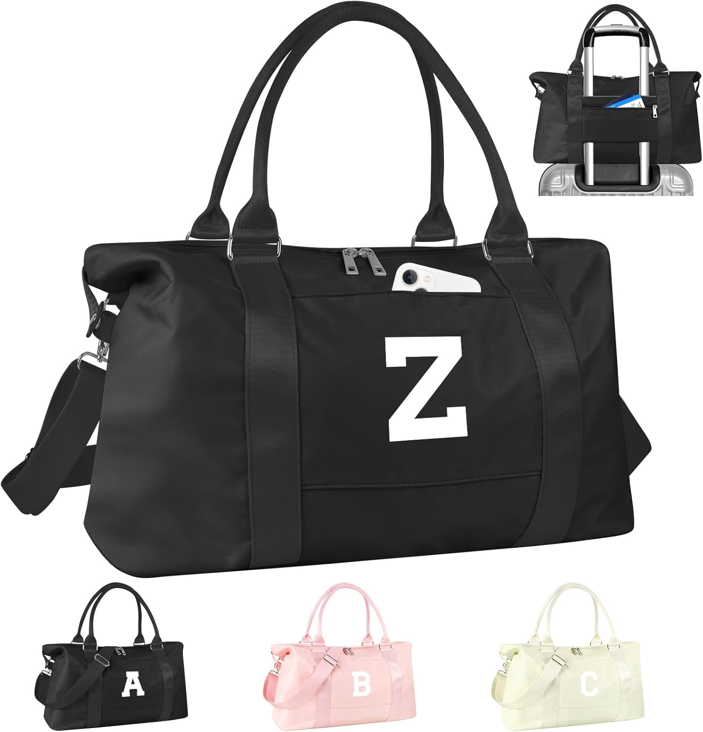 Initial Travel Duffel Bag Sports Gym Bag for Boys Teen Birthday Gifts,Black Personalized Weekender Bag Carry On Tote Bags for Men,Waterproof Overnight Luggage Bag Airplane Travel Essentials(Letter Z)