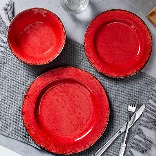 LEHAHA Melamine Dinnerware Sets for 4, 12Pcs Farmhouse Plates and bowls Set