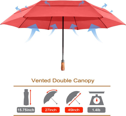 Lejorain Large Folding Golf Umbrella - Compact Mens Umbrellas Travel Rain and Windproof 54inch Collapsible Automatic Open Close Umbrella 210T Teflon Vented Double Canopy