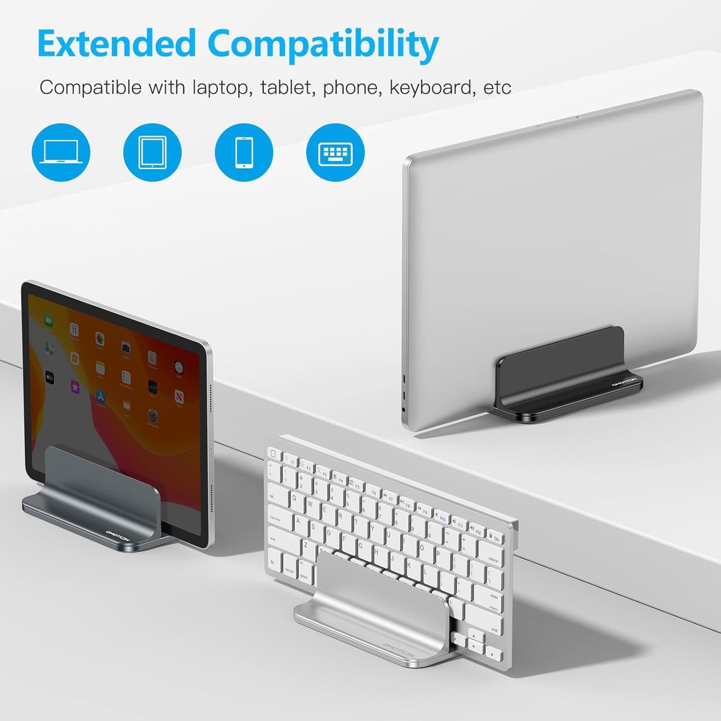 OMOTON Vertical Laptop Stand Holder, Desktop Aluminum Stand for MacBook with Adjustable Dock Size, Fits All MacBook, Surface, Chromebook and Gaming Laptops (Up to 17.3 inches),Black