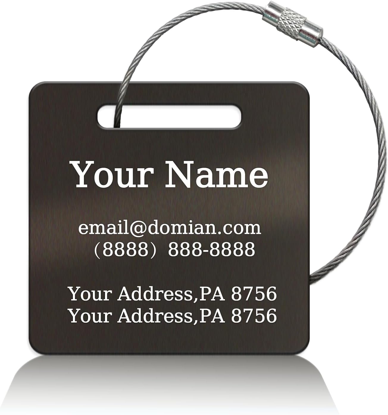 （2-Pack） Stainless Steel Custom Luggage Tags - Laser Engraved Personalized Travel Tags - Custom Name Identification Tags: for Suitcases, Backpacks, Bags and More (Black)